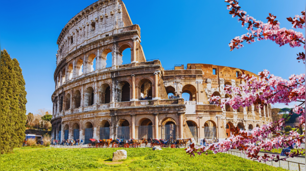The imposing Colosseum in Rome, Italy, a testament to ancient Roman engineering.