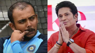 Prithvi Shaw and Sachin Tendulkar share a moment.