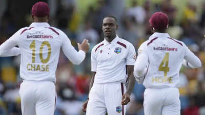 Jayden Seales during the first Test between West Indies and Australia