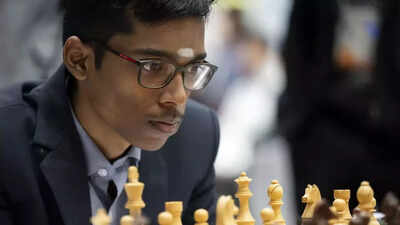 Praggnanandhaa celebrates his victory at the UzChess Cup Masters.