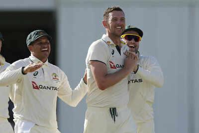 Josh Hazlewood celebrates a wicket against West Indies