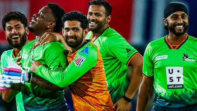 Shimron Hetmyer celebrates his match-winning six.