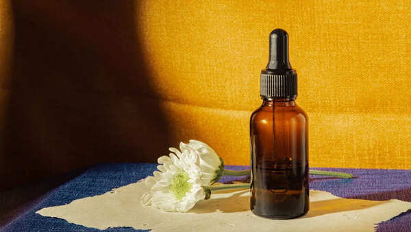 Close-up of a bottle of hair serum