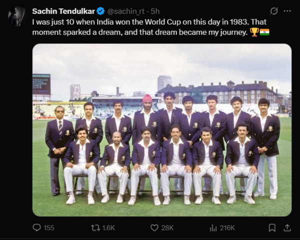 Sachin Tendulkar's heartfelt X post.